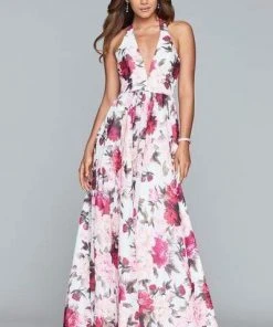 Formal Gowns Faviana - Floral Halter A-Line Evening Gown S10278 - 1 Pc Ivory/Wine In Size 8 Available