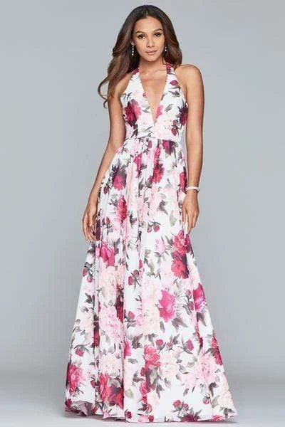 Formal Gowns Faviana - Floral Halter A-Line Evening Gown S10278 - 1 Pc Ivory/Wine In Size 8 Available 3 Formal Gowns Faviana - Floral Halter A-Line Evening Gown S10278 - 1 Pc Ivory/Wine In Size 8 Available