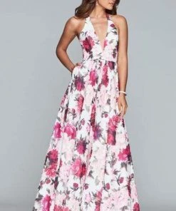 Formal Gowns Faviana - Floral Halter A-Line Evening Gown S10278 - 1 Pc Ivory/Wine In Size 8 Available 9 Formal Gowns Faviana - Floral Halter A-Line Evening Gown S10278 - 1 Pc Ivory/Wine In Size 8 Available