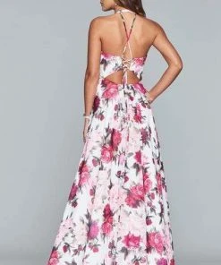 Formal Gowns Faviana - Floral Halter A-Line Evening Gown S10278 - 1 Pc Ivory/Wine In Size 8 Available 8 Formal Gowns Faviana - Floral Halter A-Line Evening Gown S10278 - 1 Pc Ivory/Wine In Size 8 Available