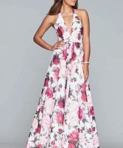 Formal Gowns Faviana - Floral Halter A-Line Evening Gown S10278 - 1 Pc Ivory/Wine In Size 8 Available 7 Formal Gowns Faviana - Floral Halter A-Line Evening Gown S10278 - 1 Pc Ivory/Wine In Size 8 Available