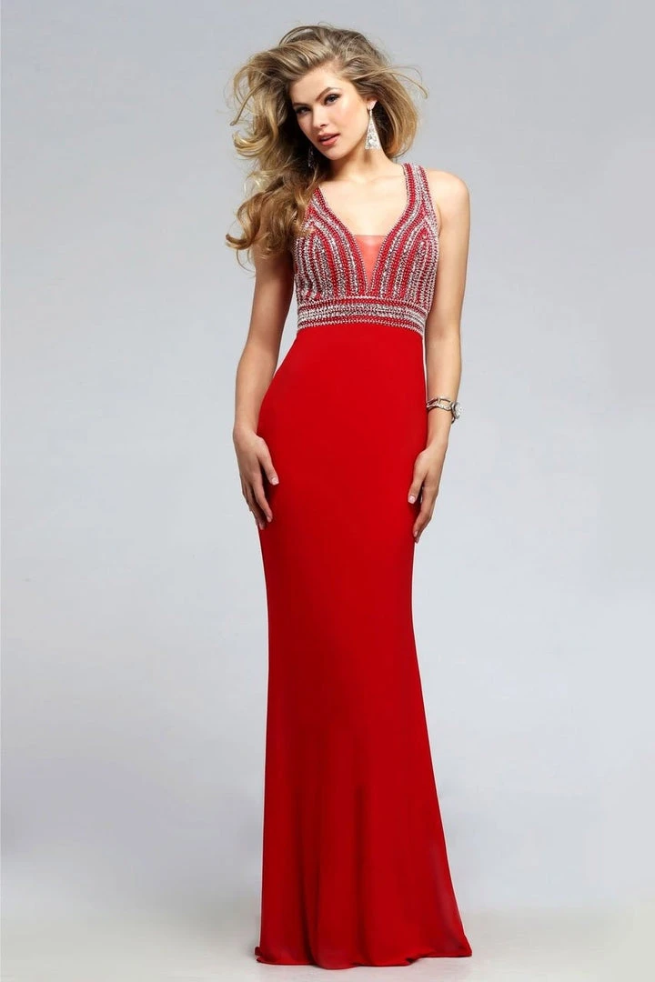 Faviana - Jersey Dress With Plunging Neckline S7805 Formal Gowns 3 Faviana - Jersey Dress With Plunging Neckline S7805 Formal Gowns
