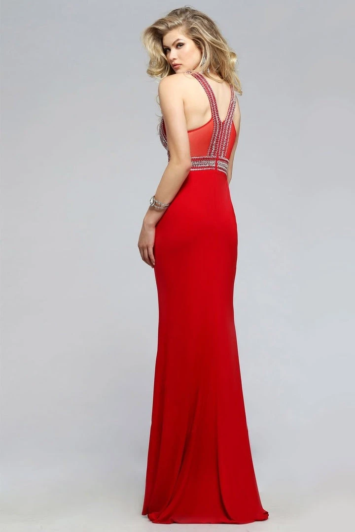 Faviana - Jersey Dress With Plunging Neckline S7805 Formal Gowns 4 Faviana - Jersey Dress With Plunging Neckline S7805 Formal Gowns