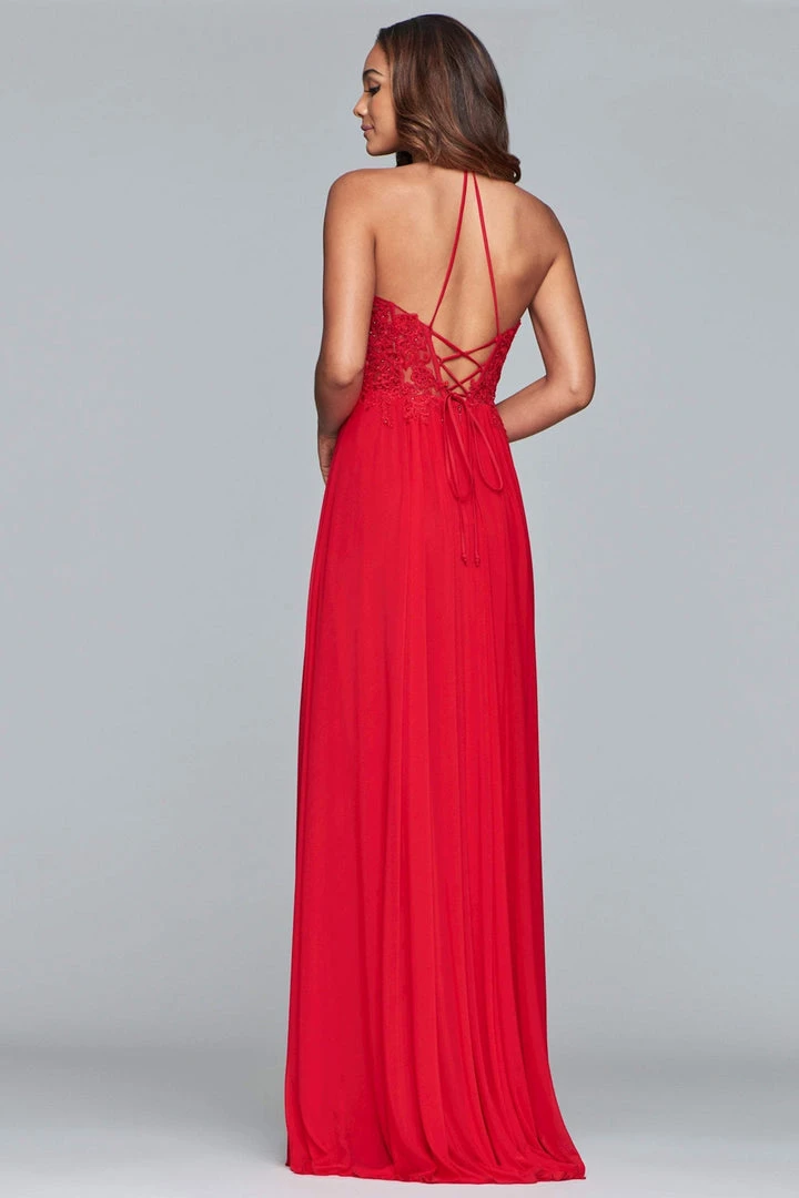 Faviana Formal Gowns- Lace Appliqued Illusion Halter Evening Dress S10203 - 1 Pc Navy In Size 2 Available 5 Faviana Formal Gowns- Lace Appliqued Illusion Halter Evening Dress S10203 - 1 Pc Navy In Size 2 Available