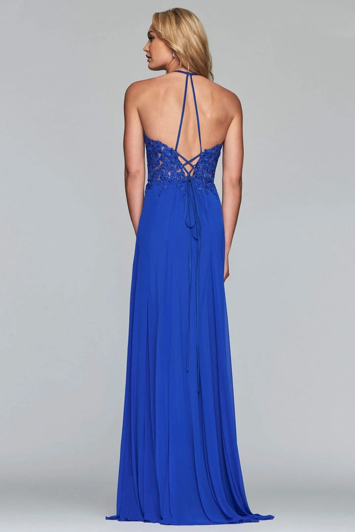 Faviana Formal Gowns- Lace Appliqued Illusion Halter Evening Dress S10203 - 1 Pc Navy In Size 2 Available 8 Faviana Formal Gowns- Lace Appliqued Illusion Halter Evening Dress S10203 - 1 Pc Navy In Size 2 Available