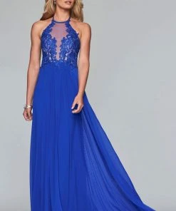 Faviana Formal Gowns- Lace Appliqued Illusion Halter Evening Dress S10203 - 1 Pc Navy In Size 2 Available 11 Faviana Formal Gowns- Lace Appliqued Illusion Halter Evening Dress S10203 - 1 Pc Navy In Size 2 Available