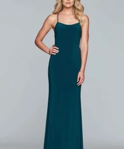 Formal Gowns Faviana - Lace Up Back Long Sheath Dress S10205 - 1 Pc Evergreen In Size 0 Available