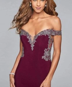 Formal Gowns Faviana - Off-Shoulder Jersey Sheath Long Gown S10001 - 1 Pc Ivory/Rose Gold In Size 0 Available