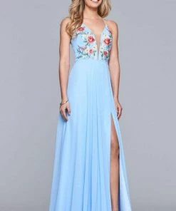 Faviana - Plunging Floral Embroidered Chiffon Gown 10000 Formal Gowns