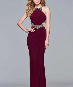Faviana - S10026 Beaded Halter Trim Cutout Evening Dress Formal Gowns
