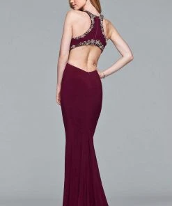 Faviana - S10026 Beaded Halter Trim Cutout Evening Dress Formal Gowns
