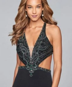 Faviana - S10029 Beaded V-neck Jersey Sheath Dress