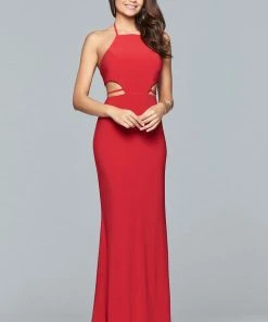 Faviana - S10058 Halter Neck Sheath Jersey Gown