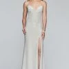 Formal Gowns Faviana - S10218 Metallic Jersey V-neck Trumpet Dress With Slit