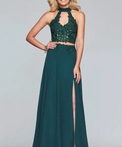 Faviana - S10220 Two Piece Lace High Halter Chiffon A-line Dress Formal Gowns