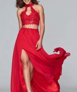 Faviana - S10220 Two Piece Lace High Halter Chiffon A-line Dress Formal Gowns