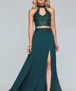 Faviana - S10220 Two Piece Lace High Halter Chiffon A-line Dress Formal Gowns