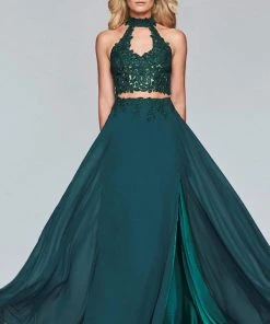 Faviana - S10220 Two Piece Lace High Halter Chiffon A-line Dress Formal Gowns