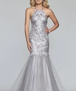 Formal Gowns Faviana - S10221 Embroidered Sequin Halter Mermaid Gown