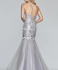 Formal Gowns Faviana - S10221 Embroidered Sequin Halter Mermaid Gown