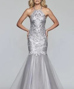 Formal Gowns Faviana - S10221 Embroidered Sequin Halter Mermaid Gown