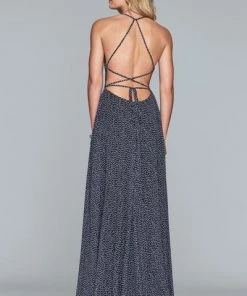 Faviana - S10238 Dotted Chiffon Halter A-line Dress With Slit 6 Faviana - S10238 Dotted Chiffon Halter A-line Dress With Slit