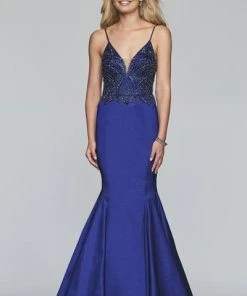 Faviana - S10243 Beaded Plunging V-Neck Mermaid Gown