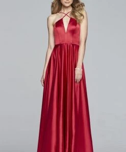 Faviana - S10254 Sleeveless Halter Charmeuse A-line Dress