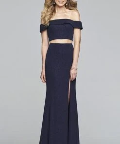 Faviana - S10262 Two Piece Glitter Jersey Off-Shoulder Dress Formal Gowns