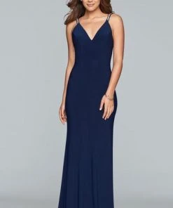 Formal Gowns Faviana - S10267 Sleeveless Beaded V-neck Jersey Sheath Dress