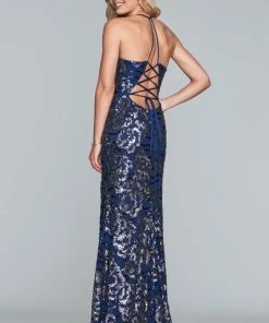 Faviana - S10282 Sequined Rosette Motif High Slit Gown Formal Gowns