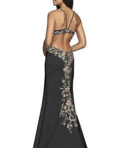 Formal Gowns Faviana - S10302 Metallic Floral Appliqued Trumpet Gown