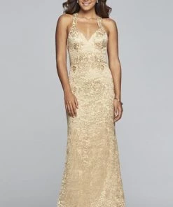 Faviana - S10303 Metallic Embroidered Sheath Evening Gown