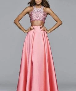 Formal Gowns Faviana - S7827 Frosted Satin Two Piece With Fully Beaded Bodice