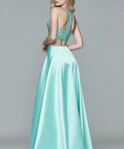 Formal Gowns Faviana - S7827 Frosted Satin Two Piece With Fully Beaded Bodice 12 Formal Gowns Faviana - S7827 Frosted Satin Two Piece With Fully Beaded Bodice