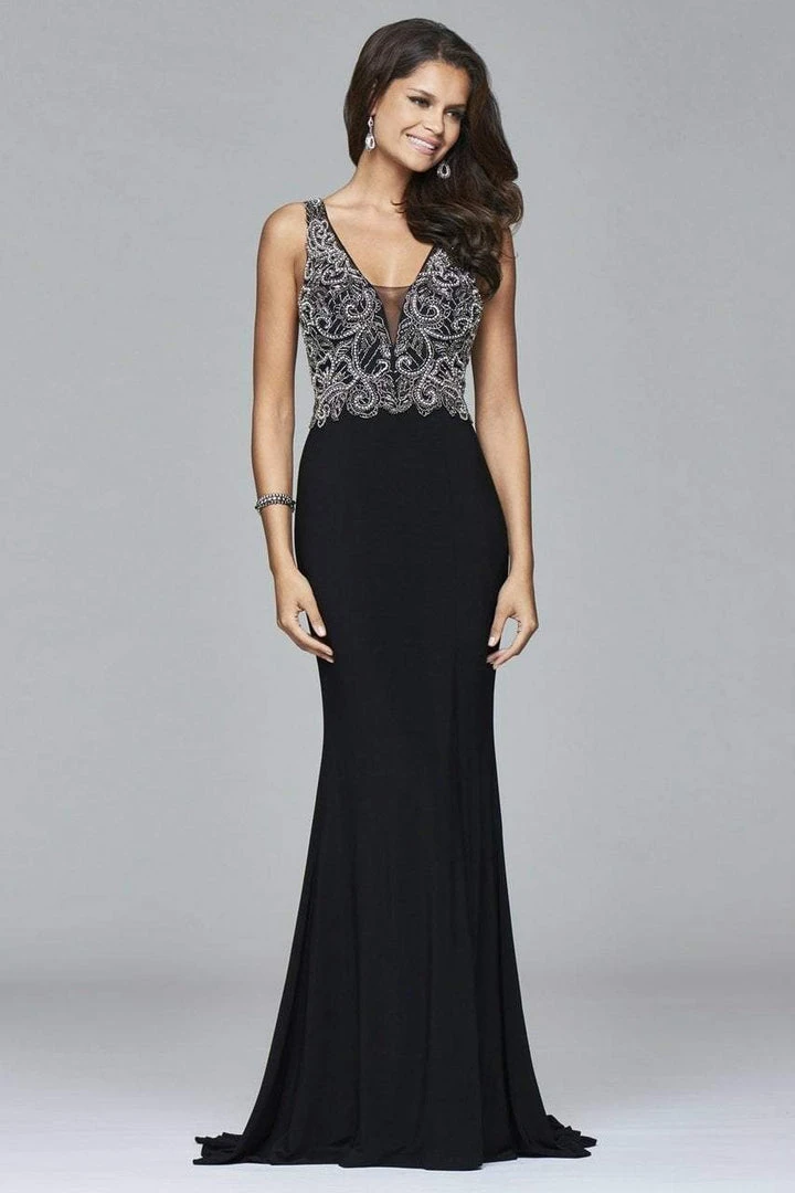Faviana - S7915 Long Jersey Fit And Flare Dress With Beaded Bodice Formal Gowns 3 Faviana - S7915 Long Jersey Fit And Flare Dress With Beaded Bodice Formal Gowns