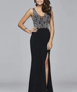 Faviana - S7915 Long Jersey Fit And Flare Dress With Beaded Bodice Formal Gowns 7 Faviana - S7915 Long Jersey Fit And Flare Dress With Beaded Bodice Formal Gowns