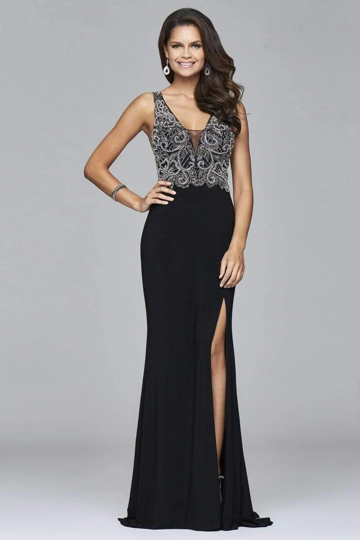 Faviana - S7915 Long Jersey Fit And Flare Dress With Beaded Bodice Formal Gowns 5 Faviana - S7915 Long Jersey Fit And Flare Dress With Beaded Bodice Formal Gowns
