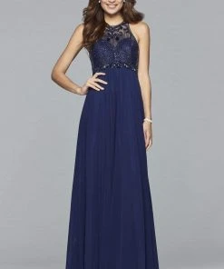 Faviana - S7989 Long Chiffon Dress With Bead Detailing