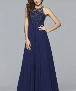 Faviana - S7989 Long Chiffon Dress With Bead Detailing