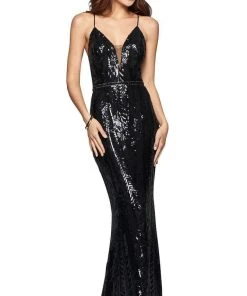 Faviana - S8011 Long Novelty Sequin V-neck Dress Formal Gowns