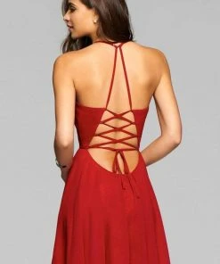 Cocktail Dresses Faviana - Short Plunging V-Neck Cocktail Dress With Lace-Up Back 7851 - 1 Pc Wine In Size 2 Available 9 Cocktail Dresses Faviana - Short Plunging V-Neck Cocktail Dress With Lace-Up Back 7851 - 1 Pc Wine In Size 2 Available