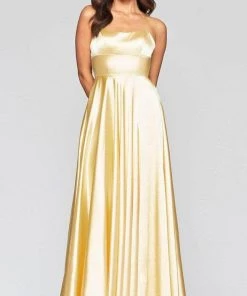 Faviana - Strappy Open Charmeuse Prom Dress S10211 - 1 Pc Buttercream In Size 8 Available