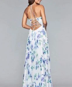 Faviana - V Neck Laced Up Back Evening Dress 7946 - 1 Pc Black In Size 4 Available