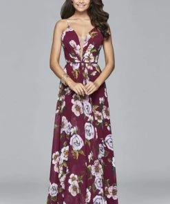 Faviana - V Neck Laced Up Back Evening Dress 7946 - 1 Pc Black In Size 4 Available