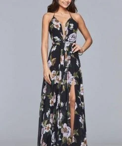 Faviana - V Neck Laced Up Back Evening Dress 7946 - 1 Pc Black In Size 4 Available