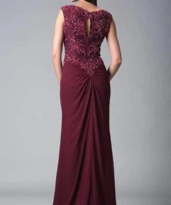 Formal Gowns Feriani Couture - Cap Sleeve Lace Appliqued Column Gown 18402