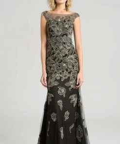 Formal Gowns Feriani Couture Illusion Bateau Embellished Evening Gown 18621 - 1 Pc Black In Size 6 Available
