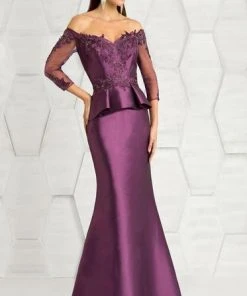 Feriani Couture - Off Shoulder Peplum Trumpet Gown 18574