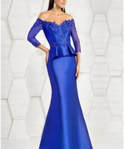 Feriani Couture - Off Shoulder Peplum Trumpet Gown 18574